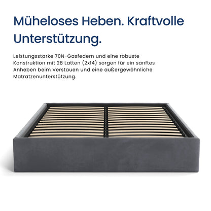 Home Collective Polsterbett, Stauraumbett, Schlafzimmerbett, Bett mit Stauraum Lattenrost Metallrahmen und Samtpolsterung platzsparend ohne Kopfteil | 120x200 | 140x200 | 160x200 cm