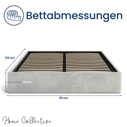 Home Collective Polsterbett, Stauraumbett, Schlafzimmerbett, Bett mit Stauraum Lattenrost Metallrahmen und Samtpolsterung platzsparend ohne Kopfteil | 120x200 | 140x200 | 160x200 cm