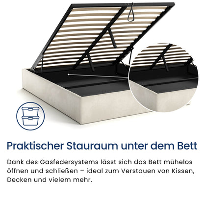 Home Collective Polsterbett, Stauraumbett, Schlafzimmerbett, Bett mit Stauraum Lattenrost Metallrahmen und Samtpolsterung platzsparend ohne Kopfteil | 120x200 | 140x200 | 160x200 cm