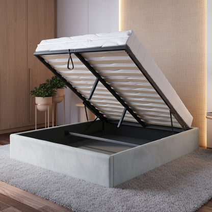 Home Collective Polsterbett, Stauraumbett, Schlafzimmerbett, Bett mit Stauraum Lattenrost Metallrahmen und Samtpolsterung platzsparend ohne Kopfteil | 120x200 | 140x200 | 160x200 cm