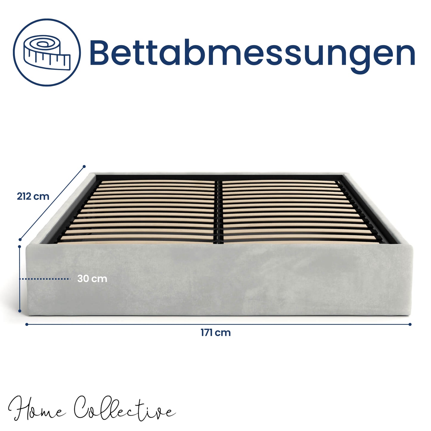 Home Collective Polsterbett, Stauraumbett, Schlafzimmerbett, Bett mit Stauraum Lattenrost Metallrahmen und Samtpolsterung platzsparend ohne Kopfteil | 120x200 | 140x200 | 160x200 cm