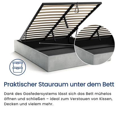 Home Collective Polsterbett, Stauraumbett, Schlafzimmerbett, Bett mit Stauraum Lattenrost Metallrahmen und Samtpolsterung platzsparend ohne Kopfteil | 120x200 | 140x200 | 160x200 cm
