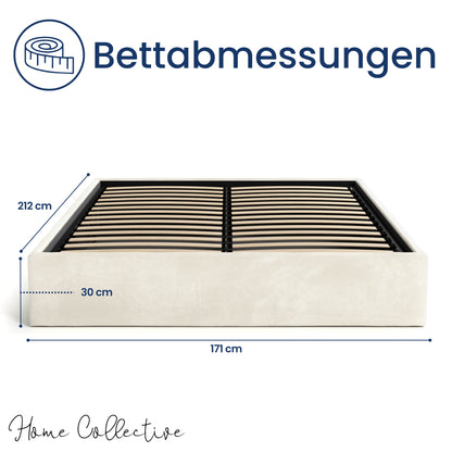 Home Collective Polsterbett, Stauraumbett, Schlafzimmerbett, Bett mit Stauraum Lattenrost Metallrahmen und Samtpolsterung platzsparend ohne Kopfteil | 120x200 | 140x200 | 160x200 cm