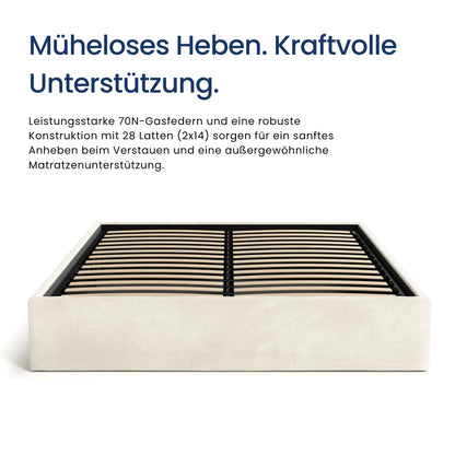 Home Collective Polsterbett, Stauraumbett, Schlafzimmerbett, Bett mit Stauraum Lattenrost Metallrahmen und Samtpolsterung platzsparend ohne Kopfteil | 120x200 | 140x200 | 160x200 cm