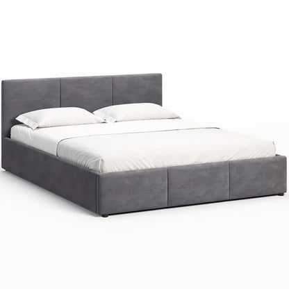 Bett 140x200 / 160x200 cm Doppelbett Polsterbett Bettgestell mit Lattenrost aus Metall, hydraulischer Bettkasten, Samtbezug in beige oder dunkelgrau, viel Stauraum, modern & pflegeleicht