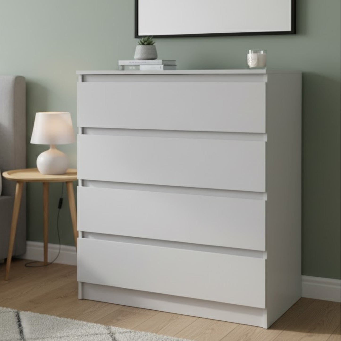 Kommode mit 4 Schubladen 76 & 80 cm Breite Kommode schmal Holz Schrank Kommode mit Schubladen Sideboard Highboard Anrichte Schlafzimmer Wohnzimmer Flur Büro Organizer