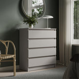 Kommode mit 4 Schubladen 76 & 80 cm Breite Kommode schmal Holz Schrank Kommode mit Schubladen Sideboard Highboard Anrichte Schlafzimmer Wohnzimmer Flur Büro Organizer
