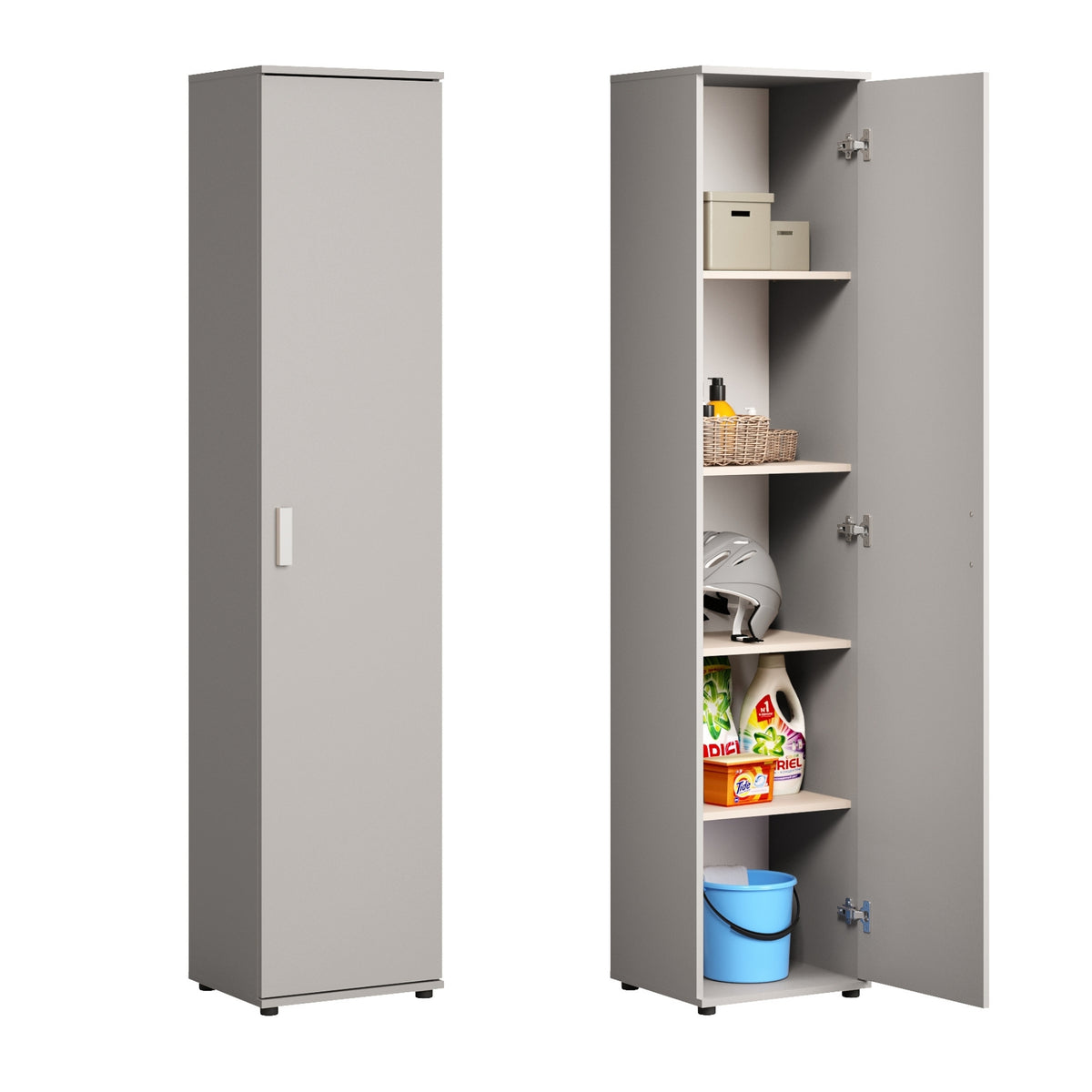 Schmaler Mehrzweckschrank 40 cm breit mit 1 Tür & 4 Einlegeböden | Universalschrank Haushaltsschrank für Haushalt, Flur, Büro oder Schlafzimmer