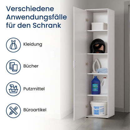 Schmaler Mehrzweckschrank 40 cm breit mit 1 Tür & 4 Einlegeböden | Universalschrank Haushaltsschrank für Haushalt, Flur, Büro oder Schlafzimmer | 40x35x184 cm (BxTxH)