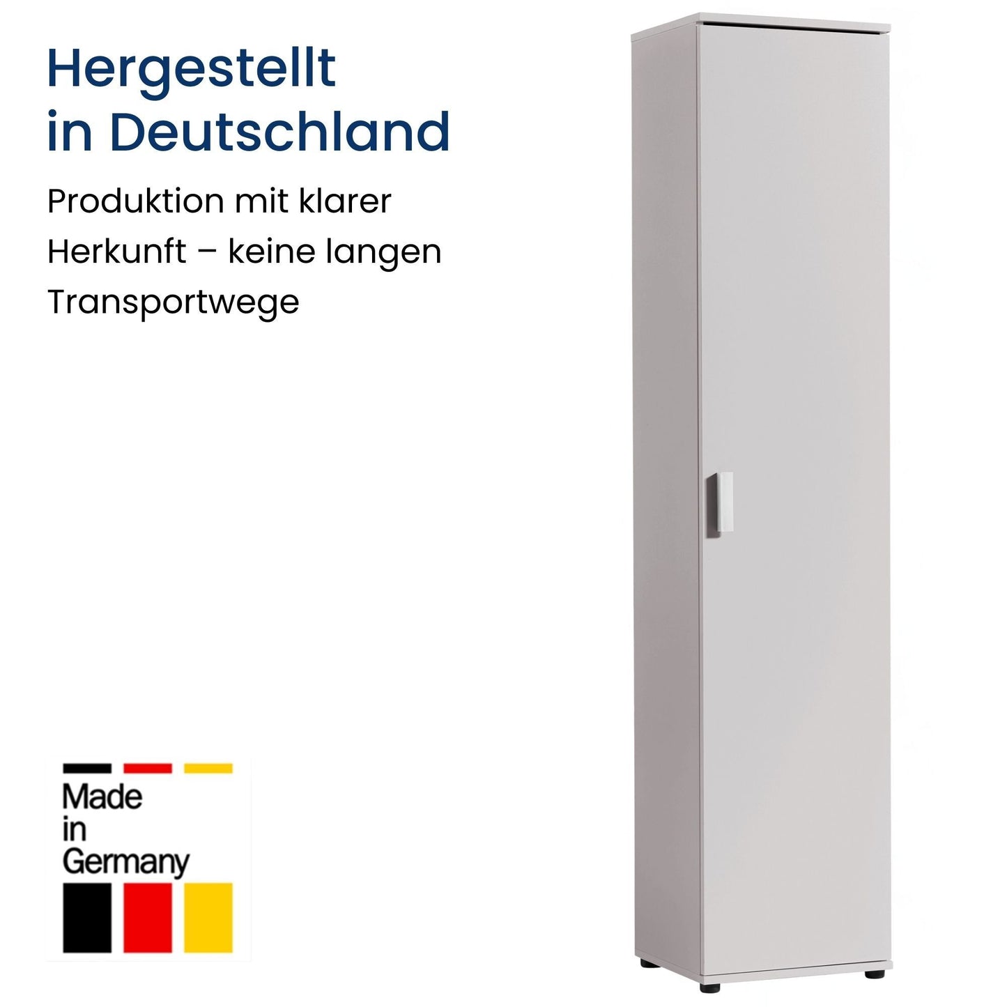 Schmaler Mehrzweckschrank 40 cm breit mit 1 Tür & 4 Einlegeböden | Universalschrank Haushaltsschrank für Haushalt, Flur, Büro oder Schlafzimmer | 40x35x184 cm (BxTxH)