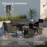 Home Collective Gartenmöbel Set 7-Sitzer | Lounge Möbel Outdoor Gartenlounge | 3-Sitzer-Sofa 2 Stühle 2 Hocker | Tisch mit gehärteter Glasplatte & Polster für Terrasse u. Garten | Polyrattan Schwarz