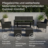 Home Collective Gartenmöbel Set 7-Sitzer | Lounge Möbel Outdoor Gartenlounge | 3-Sitzer-Sofa 2 Stühle 2 Hocker | Tisch mit gehärteter Glasplatte & Polster für Terrasse u. Garten | Polyrattan Schwarz