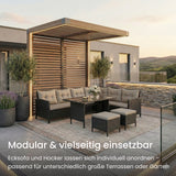 Home Collective Gartenmöbel Set 7-Sitzer mit Ecksofa Lounge Möbel Outdoor Gartenlounge Outdoor Sofa | mit gehärteter Glasplatte & gemütliche Polster für Garten | Polyrattan Schwarz & graue oder schwarze Kissen