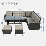 Home Collective Gartenmöbel Set 7-Sitzer mit Ecksofa Lounge Möbel Outdoor Gartenlounge Outdoor Sofa | mit gehärteter Glasplatte & gemütliche Polster für Garten | Polyrattan Schwarz & graue oder schwarze Kissen