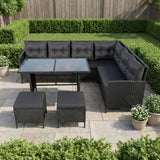 Home Collective Gartenmöbel Set 7-Sitzer mit Ecksofa Lounge Möbel Outdoor Gartenlounge Outdoor Sofa | mit gehärteter Glasplatte & gemütliche Polster für Garten | Polyrattan Schwarz & graue oder schwarze Kissen