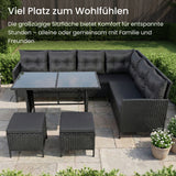Home Collective Gartenmöbel Set 7-Sitzer mit Ecksofa Lounge Möbel Outdoor Gartenlounge Outdoor Sofa | mit gehärteter Glasplatte & gemütliche Polster für Garten | Polyrattan Schwarz & graue oder schwarze Kissen