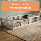 Kids Collective Kinderbett Bodenbett mit Rausfallschutz & Lattenrost Montessori Bett Bed Gitterbett Kinder Jugendbett Einzelbett | Weiß | Größen 90x200 120x200 140x200 cm