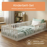 Kids Collective Kinderbett Bodenbett mit Rausfallschutz & Lattenrost Montessori Bett Bed Gitterbett Kinder Jugendbett Einzelbett | Weiß | Größen 90x200 120x200 140x200 cm