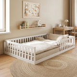 Kids Collective Kinderbett Bodenbett mit Rausfallschutz & Lattenrost Montessori Bett Bed Gitterbett Kinder Jugendbett Einzelbett | Weiß | Größen 90x200 120x200 140x200 cm