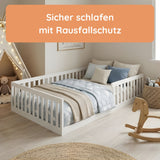 Kids Collective Kinderbett Bodenbett mit Rausfallschutz & Lattenrost Montessori Bett Bed Gitterbett Kinder Jugendbett Einzelbett | Weiß | Größen 90x200 120x200 140x200 cm
