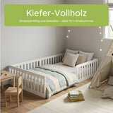 Kids Collective Kinderbett Bodenbett mit Rausfallschutz & Lattenrost Montessori Bett Bed Gitterbett Kinder Jugendbett Einzelbett | Weiß | Größen 90x200 120x200 140x200 cm