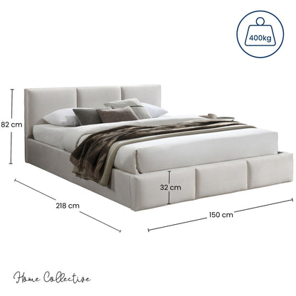 Lit rembourré lit double 140x200 | 160x200 cm velours beige ou gris | avec sommier à lattes en métal et espace de rangement avec coffre de lit hydraulique 