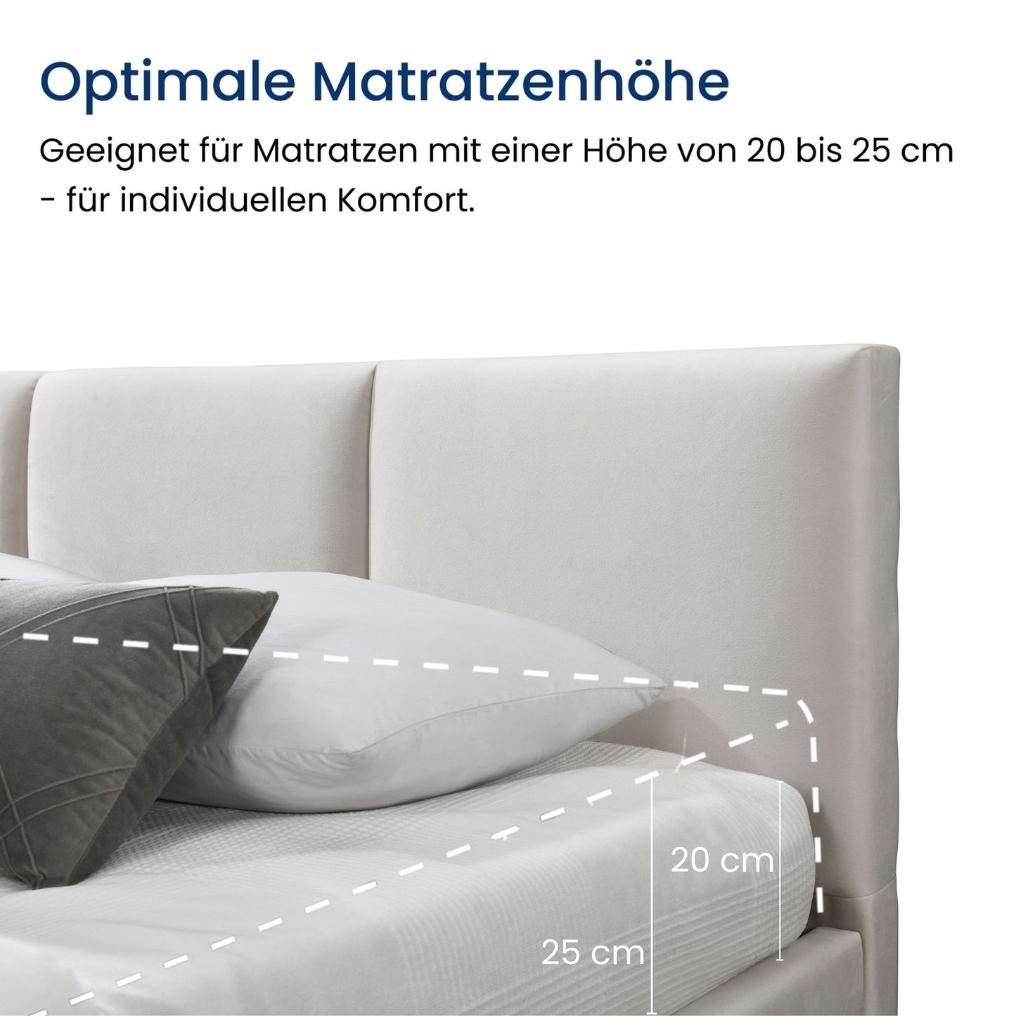 Lit rembourré lit double 140x200 | 160x200 cm velours beige ou gris | avec sommier à lattes en métal et espace de rangement avec coffre de lit hydraulique 