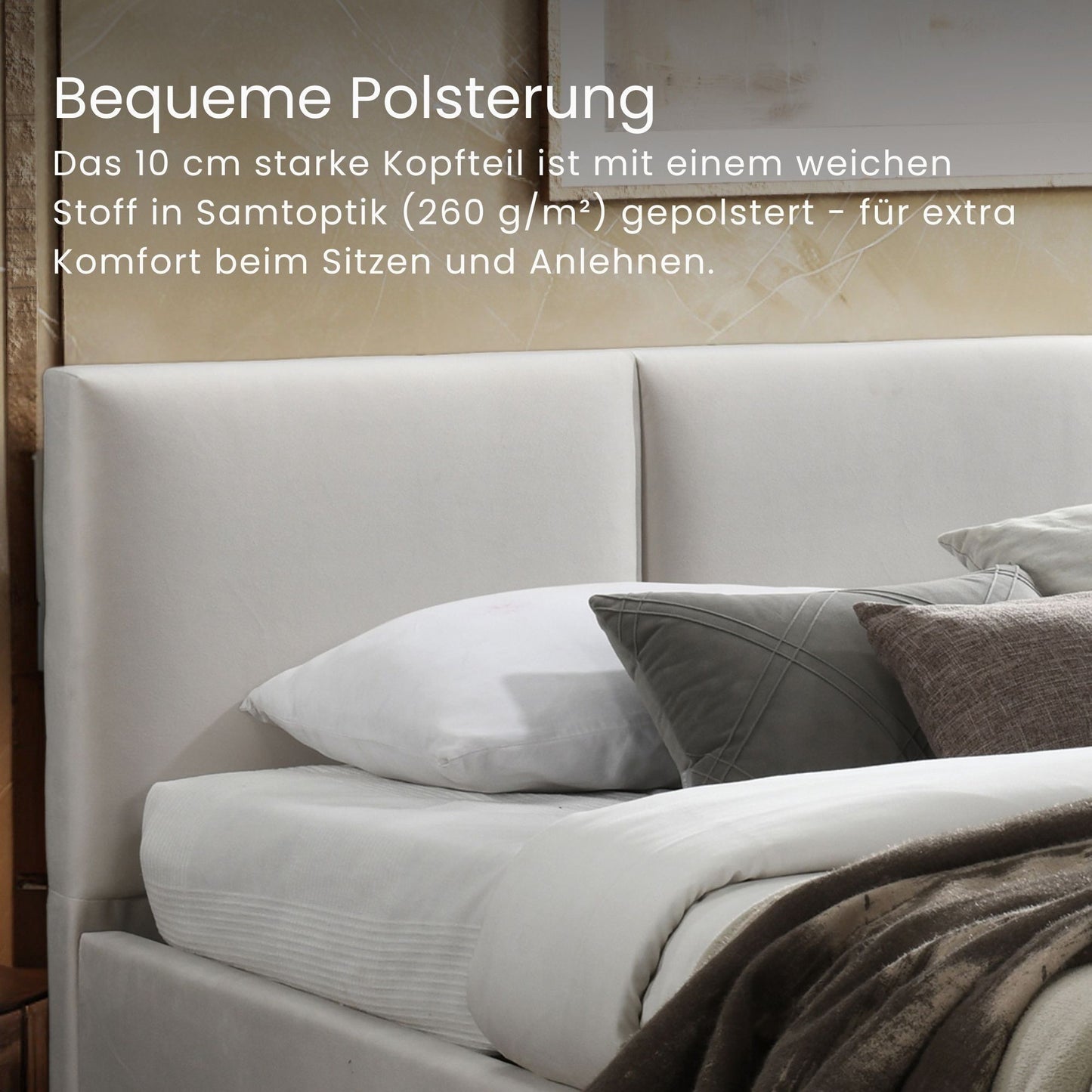 Lit rembourré lit double 140x200 | 160x200 cm velours beige ou gris | avec sommier à lattes en métal et espace de rangement avec coffre de lit hydraulique 