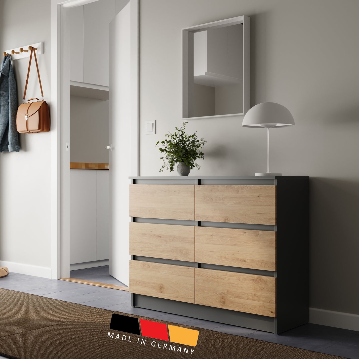 Kommode mit 6 Schubladen 95 | 120 | 140 cm breit Kommode Holz Schrank Kommode mit Schubladen Sideboard Highboard Anrichte Schlafzimmer Wohnzimmer Flur Büro Organizer