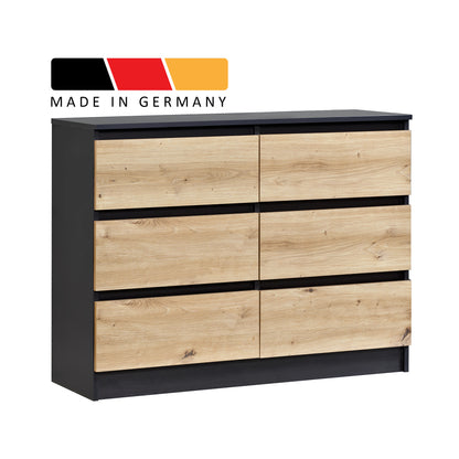 Kommode mit 6 Schubladen 95 | 120 | 140 cm breit Kommode Holz Schrank Kommode mit Schubladen Sideboard Highboard Anrichte Schlafzimmer Wohnzimmer Flur Büro Organizer