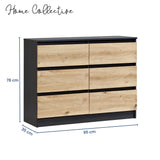 Kommode mit 6 Schubladen 95 | 120 | 140 | 160 cm breit Kommode Holz Schrank Kommode mit Schubladen Sideboard Highboard Anrichte Schlafzimmer Wohnzimmer Flur Büro Organizer