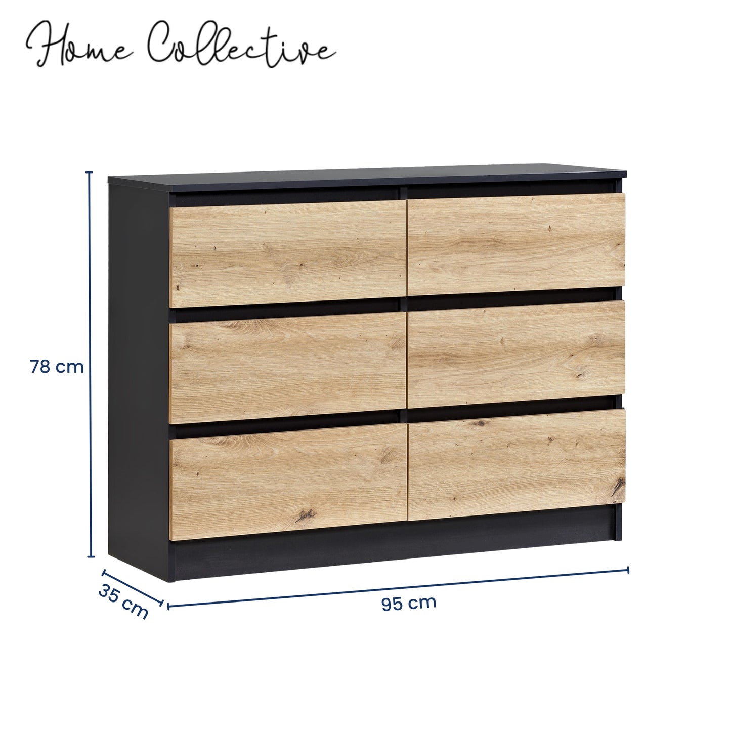 Kommode mit 6 Schubladen 95 | 120 | 140 cm breit Kommode Holz Schrank Kommode mit Schubladen Sideboard Highboard Anrichte Schlafzimmer Wohnzimmer Flur Büro Organizer