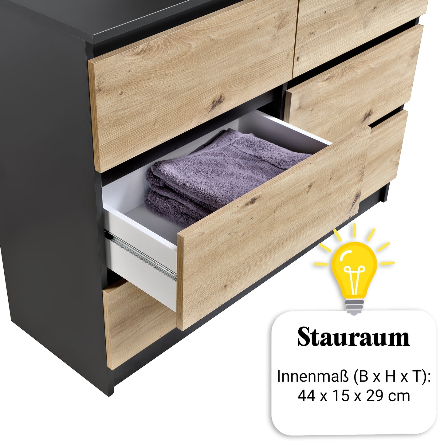 Kommode mit 6 Schubladen 95 | 120 | 140 cm breit Kommode Holz Schrank Kommode mit Schubladen Sideboard Highboard Anrichte Schlafzimmer Wohnzimmer Flur Büro Organizer