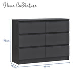 Kommode mit 6 Schubladen 95 | 120 | 140 | 160 cm breit Kommode Holz Schrank Kommode mit Schubladen Sideboard Highboard Anrichte Schlafzimmer Wohnzimmer Flur Büro Organizer