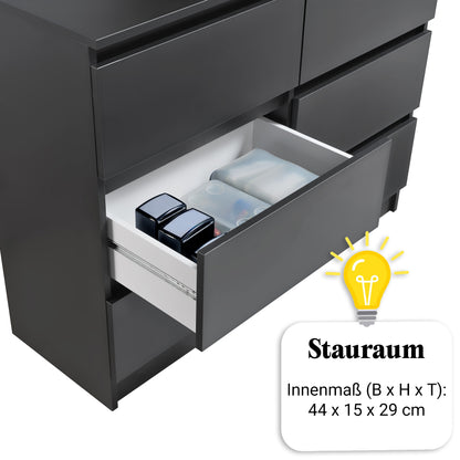 Kommode mit 6 Schubladen 95 | 120 | 140 cm breit Kommode Holz Schrank Kommode mit Schubladen Sideboard Highboard Anrichte Schlafzimmer Wohnzimmer Flur Büro Organizer