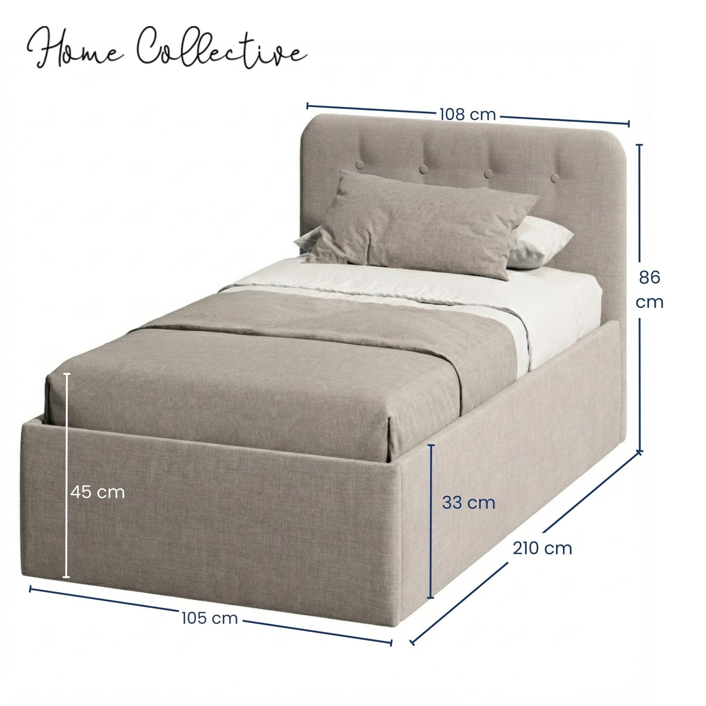 Home Collective Polsterbett 100x200 | 120x200 | 140x200 | 160x200 | 180x200 | 200x200 Doppelbett Bett mit verstellbarem Lattenrost & Stauraum, wählbare Matratze (Federkern H2 / Kaltschaum H3)