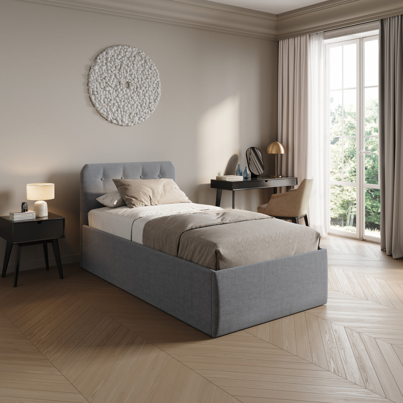 Home Collective Polsterbett 100x200 | 120x200 | 140x200 | 160x200 | 180x200 | 200x200 Doppelbett Bett mit verstellbarem Lattenrost & Stauraum, wählbare Matratze (Federkern H2 / Kaltschaum H3)