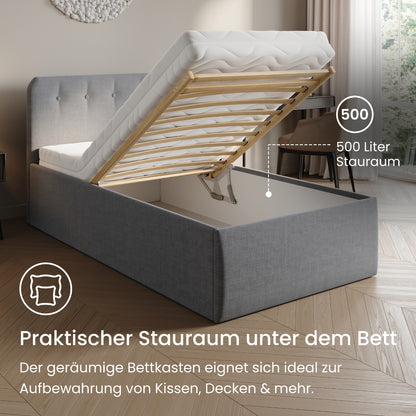 Home Collective Polsterbett 100x200 | 120x200 | 140x200 | 160x200 | 180x200 | 200x200 Doppelbett Bett mit verstellbarem Lattenrost & Stauraum, wählbare Matratze (Federkern H2 / Kaltschaum H3)