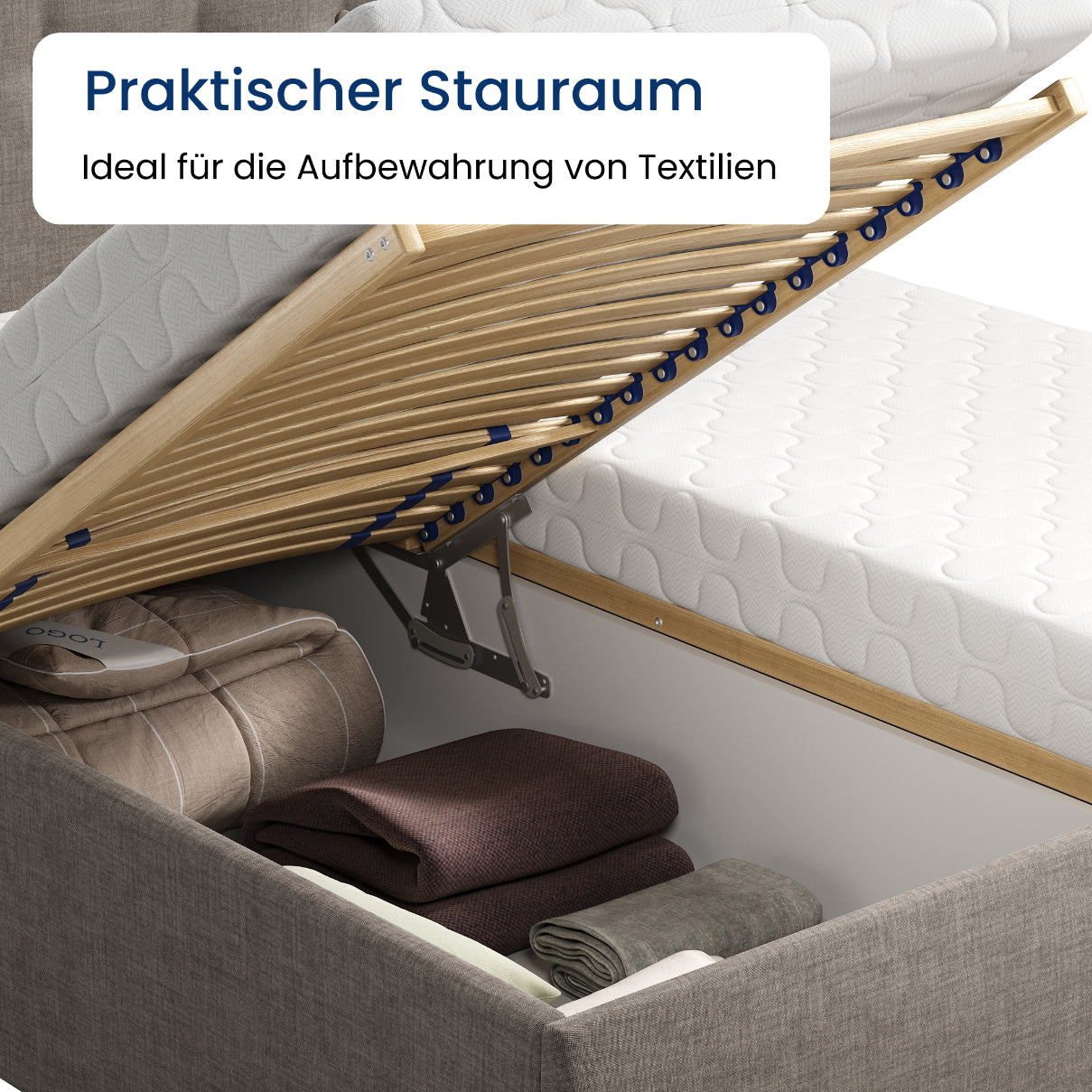 Home Collective Polsterbett 100x200 | 120x200 | 140x200 | 160x200 | 180x200 | 200x200 Doppelbett Bett mit verstellbarem Lattenrost & Stauraum, wählbare Matratze (Federkern H2 / Kaltschaum H3)