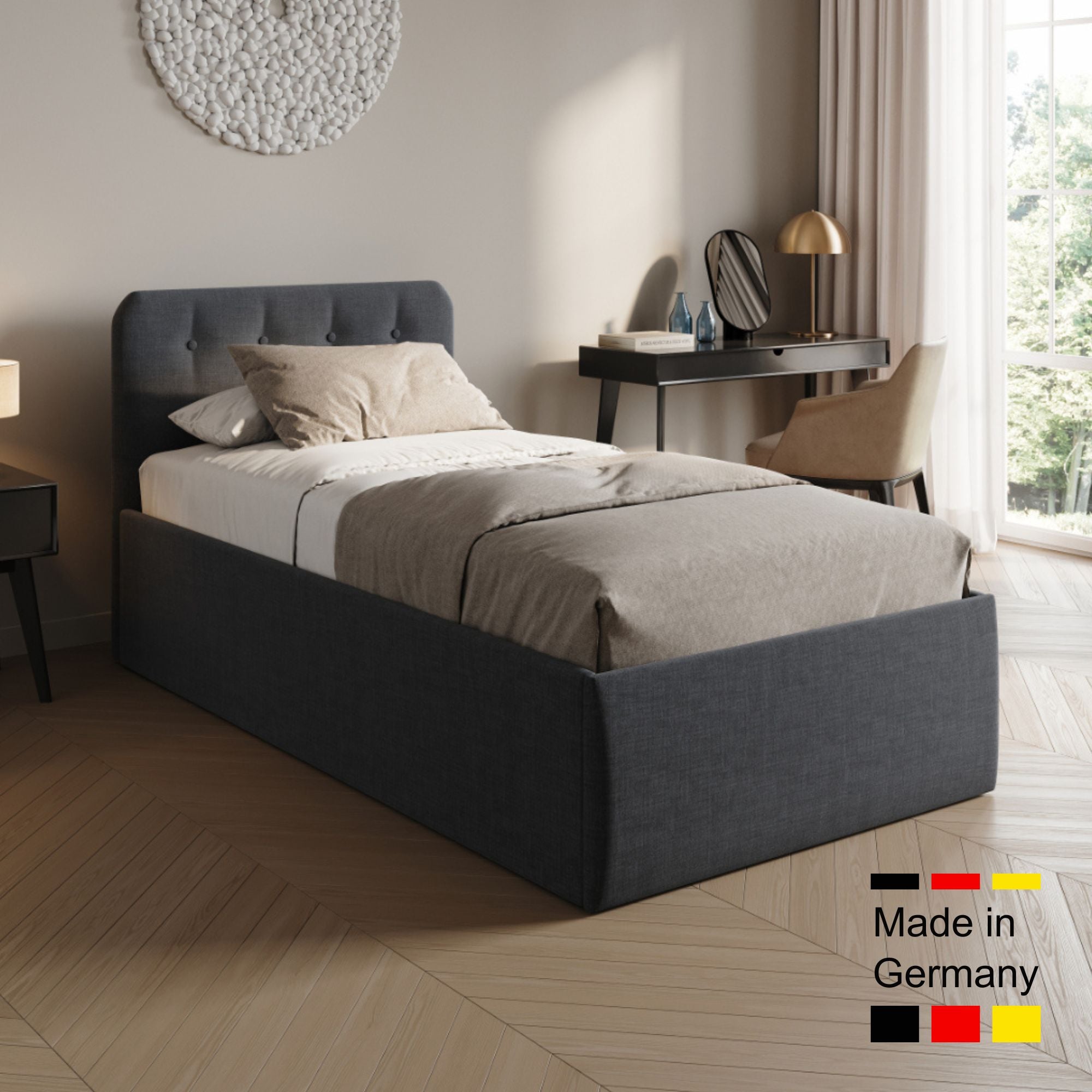 Home Collective Polsterbett 100x200 | 120x200 | 140x200 | 160x200 | 180x200 | 200x200 Doppelbett Bett mit verstellbarem Lattenrost & Stauraum, wählbare Matratze (Federkern H2 / Kaltschaum H3)