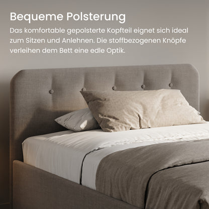 Home Collective Polsterbett 100x200 | 120x200 | 140x200 | 160x200 | 180x200 | 200x200 Doppelbett Bett mit verstellbarem Lattenrost & Stauraum, wählbare Matratze (Federkern H2 / Kaltschaum H3)