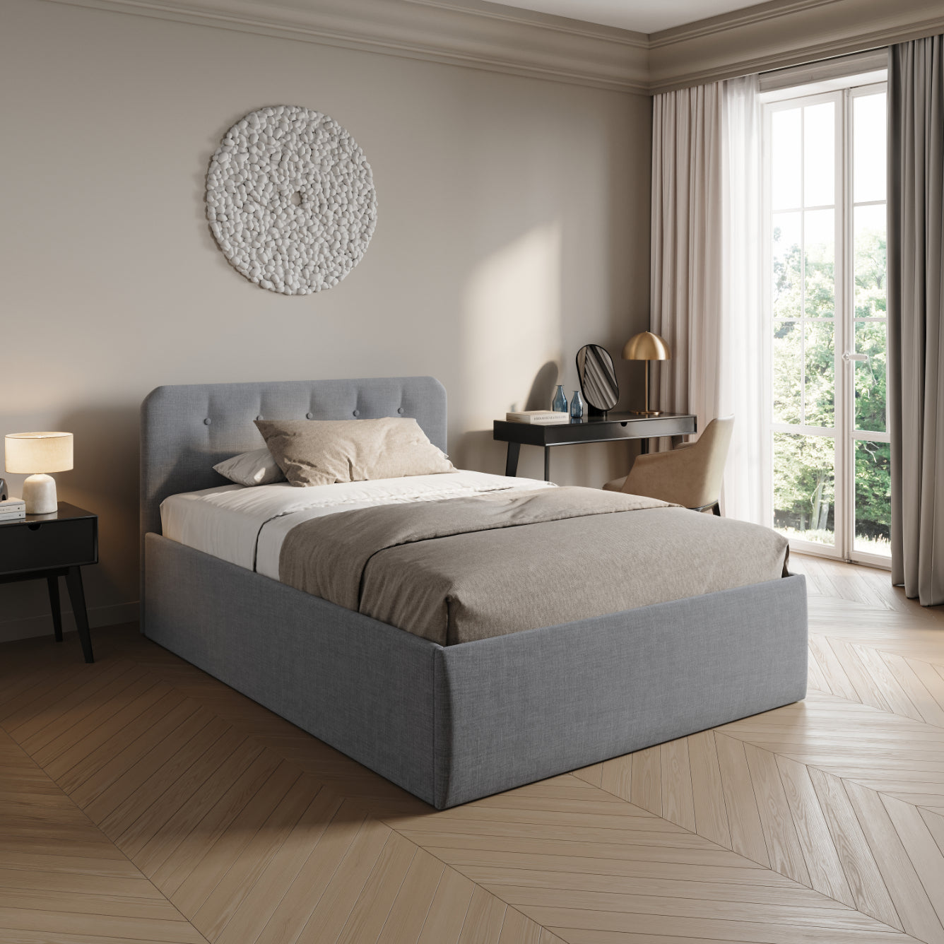 Home Collective Polsterbett 100x200 | 120x200 | 140x200 | 160x200 | 180x200 | 200x200 Doppelbett Bett mit verstellbarem Lattenrost & Stauraum, wählbare Matratze (Federkern H2 / Kaltschaum H3)