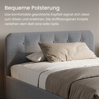 Home Collective Polsterbett 100x200 | 120x200 | 140x200 | 160x200 | 180x200 | 200x200 Doppelbett Bett mit verstellbarem Lattenrost & Stauraum, wählbare Matratze (Federkern H2 / Kaltschaum H3)