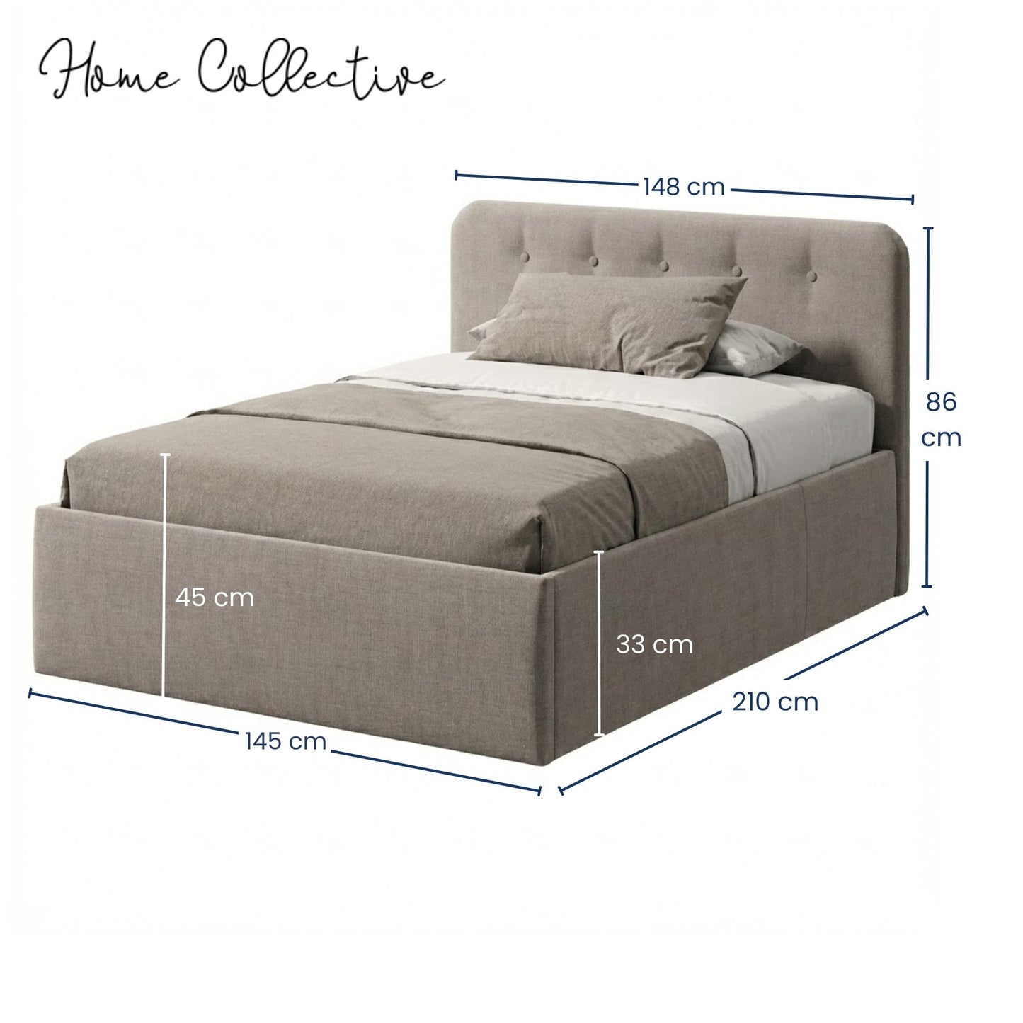 Home Collective Polsterbett 100x200 | 120x200 | 140x200 | 160x200 | 180x200 | 200x200 Doppelbett Bett mit verstellbarem Lattenrost & Stauraum, wählbare Matratze (Federkern H2 / Kaltschaum H3)