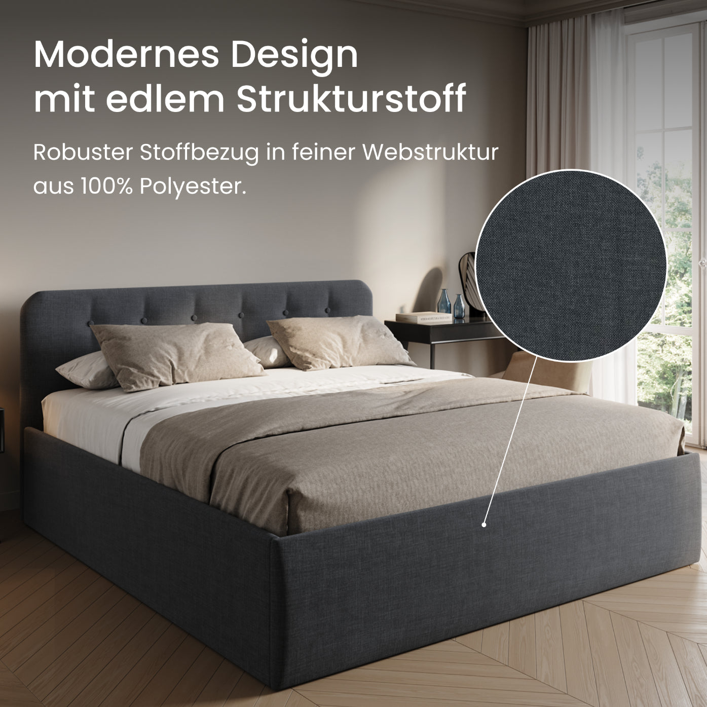 Home Collective Polsterbett 100x200 | 120x200 | 140x200 | 160x200 | 180x200 | 200x200 Doppelbett Bett mit verstellbarem Lattenrost & Stauraum, wählbare Matratze (Federkern H2 / Kaltschaum H3)