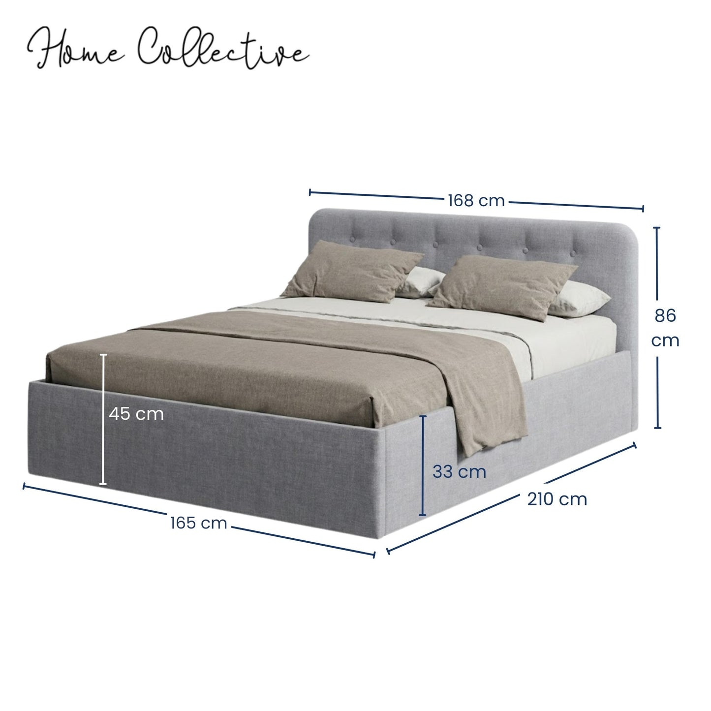 Home Collective Polsterbett 100x200 | 120x200 | 140x200 | 160x200 | 180x200 | 200x200 Doppelbett Bett mit verstellbarem Lattenrost & Stauraum, wählbare Matratze (Federkern H2 / Kaltschaum H3)