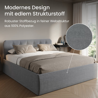 Home Collective Polsterbett 100x200 | 120x200 | 140x200 | 160x200 | 180x200 | 200x200 Doppelbett Bett mit verstellbarem Lattenrost & Stauraum, wählbare Matratze (Federkern H2 / Kaltschaum H3)