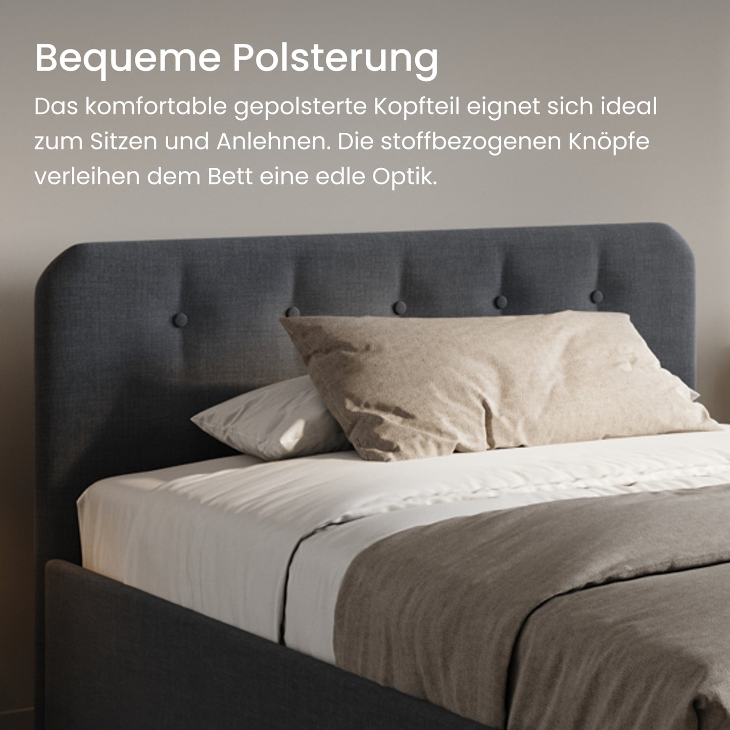 Home Collective Polsterbett 100x200 | 120x200 | 140x200 | 160x200 | 180x200 | 200x200 Doppelbett Bett mit verstellbarem Lattenrost & Stauraum, wählbare Matratze (Federkern H2 / Kaltschaum H3)