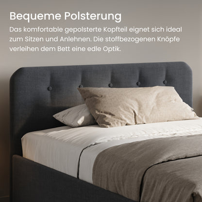 Home Collective Polsterbett 100x200 | 120x200 | 140x200 | 160x200 | 180x200 | 200x200 Doppelbett Bett mit verstellbarem Lattenrost & Stauraum, wählbare Matratze (Federkern H2 / Kaltschaum H3)