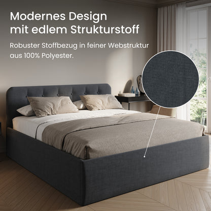 Home Collective Polsterbett 100x200 | 120x200 | 140x200 | 160x200 | 180x200 | 200x200 Doppelbett Bett mit verstellbarem Lattenrost & Stauraum, wählbare Matratze (Federkern H2 / Kaltschaum H3)